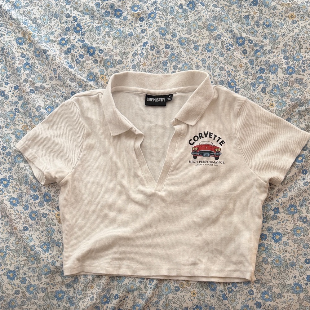 Chemistry Cream Crop Top with Embroidered Design